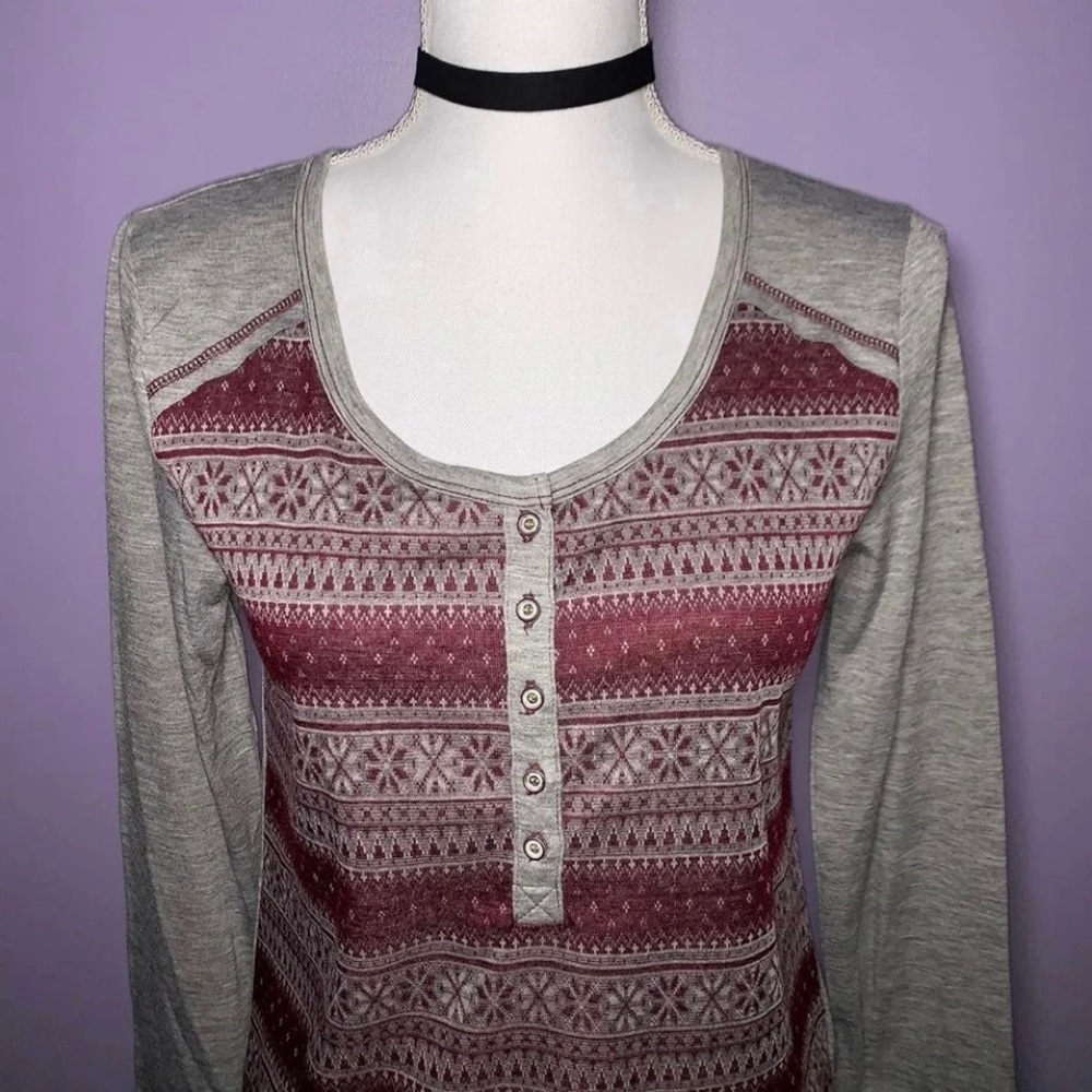 NWT Maroon and Gray Fair Isle Long Sleeve Top - Picture 2 of 7